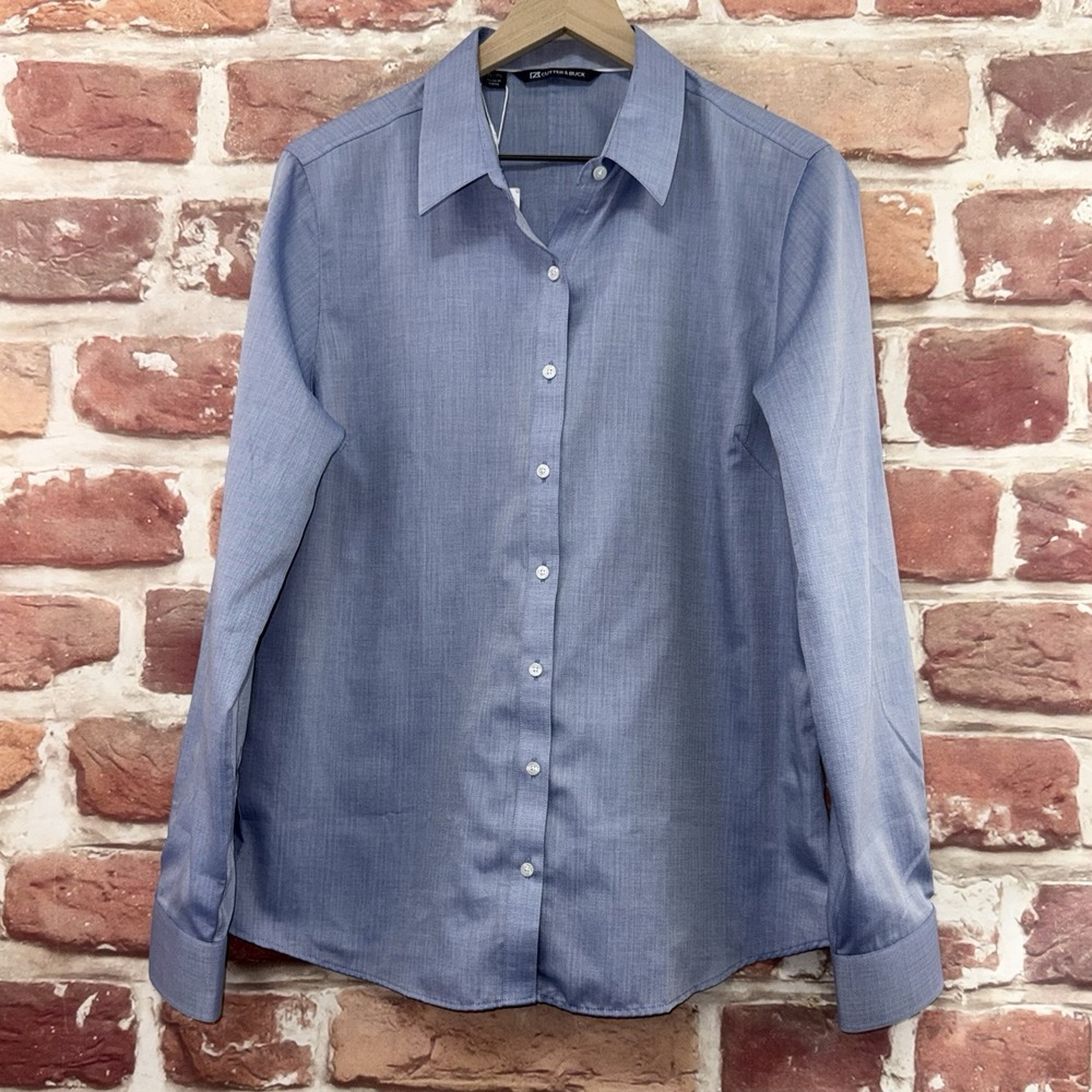 Cutter & Buck Womens XL Blue Epic Easy Care Mini Herringbone Career Office Shirt